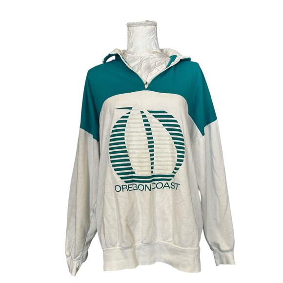 Vintage Tops - Vintage 80s Green Gray Quarter Zip Top Sz L